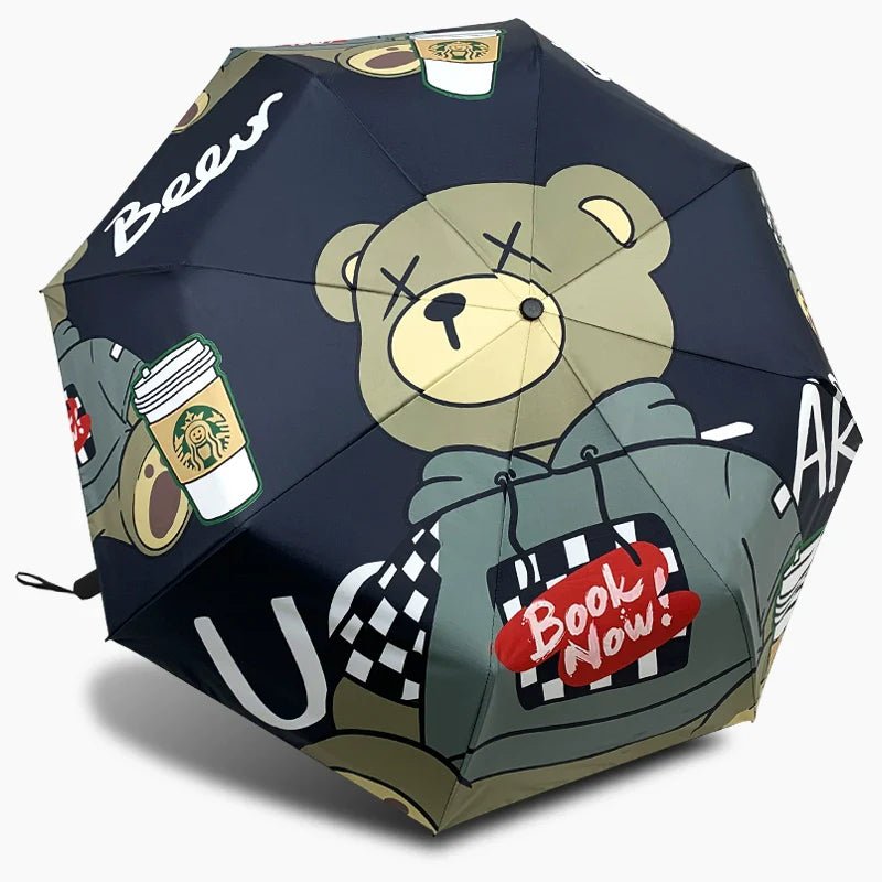 Bear Cartoon-Printed Automatic Folding Umbrella for All Season