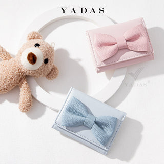 Bow Flagged PU Leather Short Trifold Coin Wallet for Female