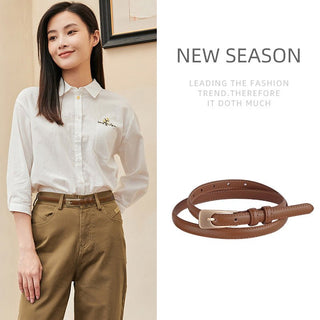 Classic Thin Genuine Leather Belt with Stylish Buckle for Female
