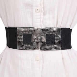 Stylish Wide Waist Belt with Decorative Square Buckle for Women