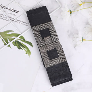 Stylish Wide Waist Belt with Decorative Square Buckle for Women