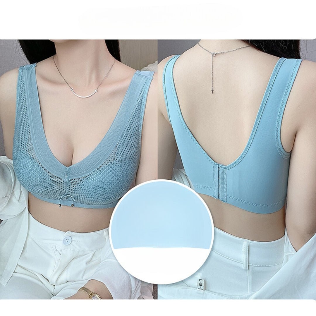 Wireless Vest Style Hollow Breathable Thin Cotton Deep V Pattern Push-up Bra