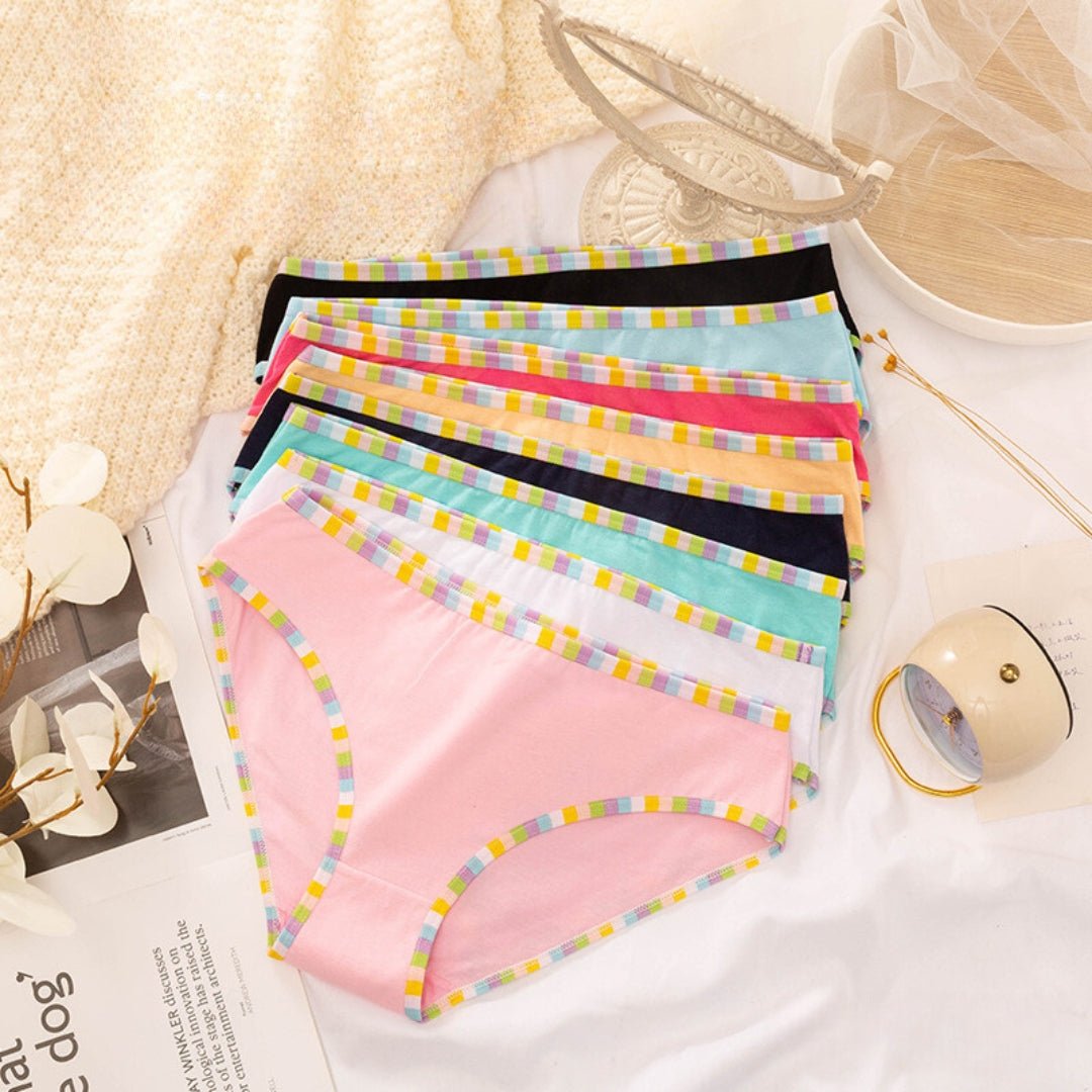 Solid Color Striped Design, Flexible Comfortable Panties