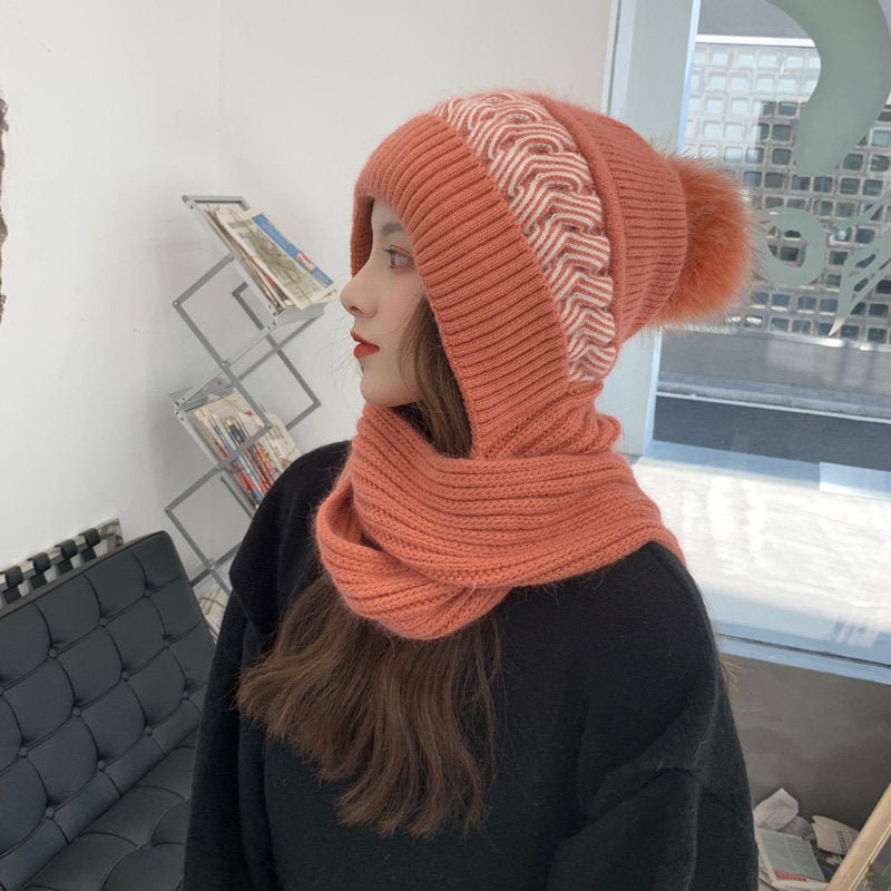 Women's Woolen Cap with Knitted Neck Scarf