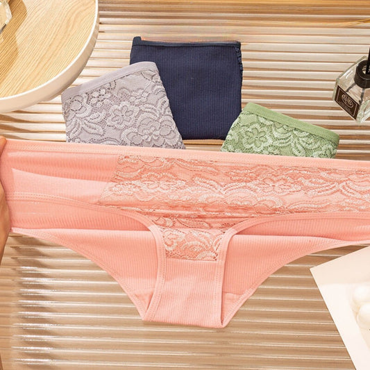 4 Pieces Set Japanese Style Women's Breathable and Comfortable Solid Color Panties
