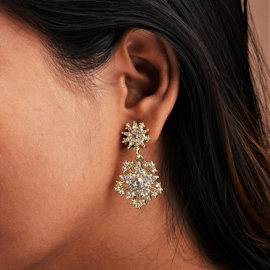 A close shot of the star design golden color earrings