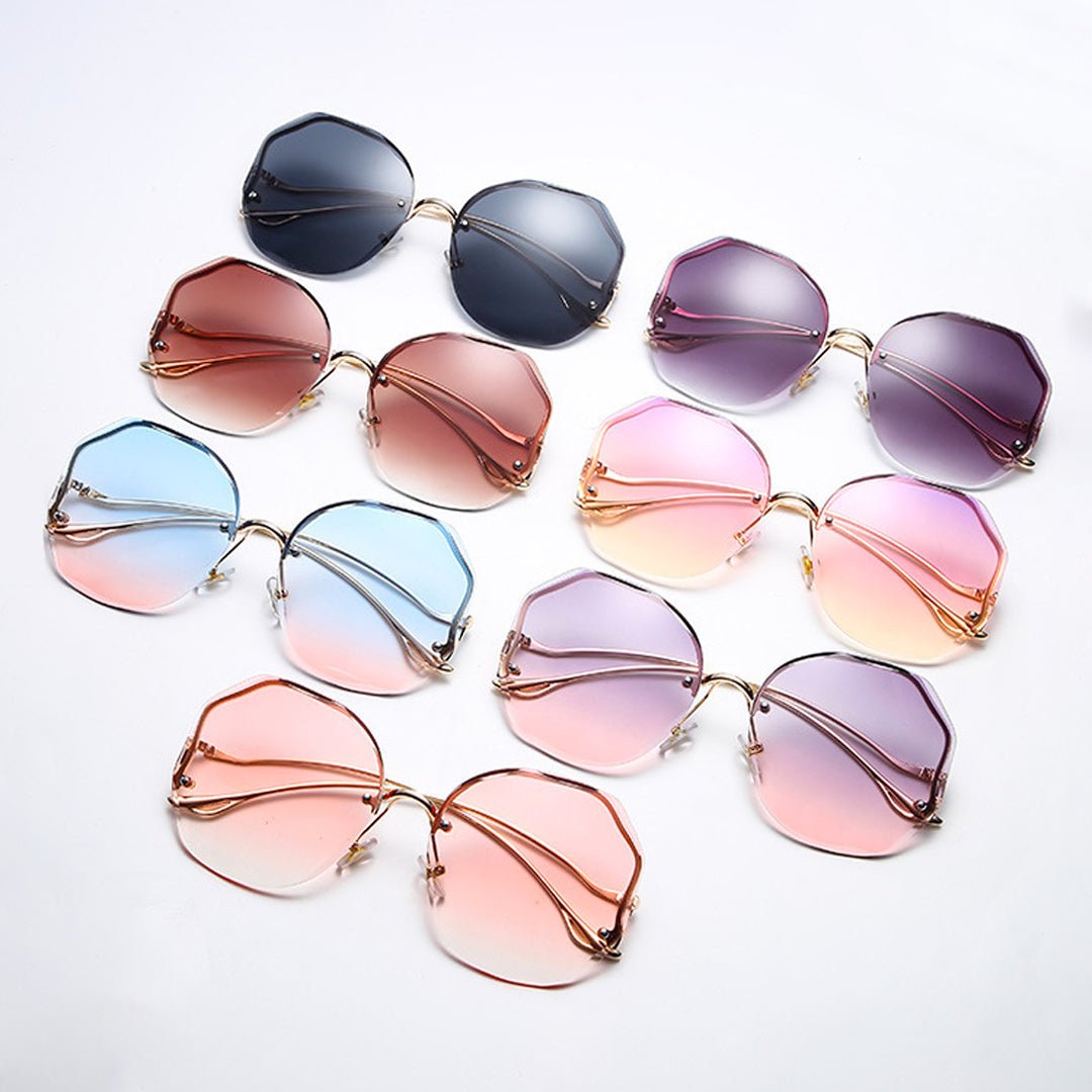 Trendy Metal Curve Edge-cut Frameless Sunglasses For Women
