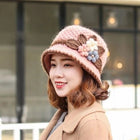 Knitted Female Three-Dimensional Flower Plush Winter Hats