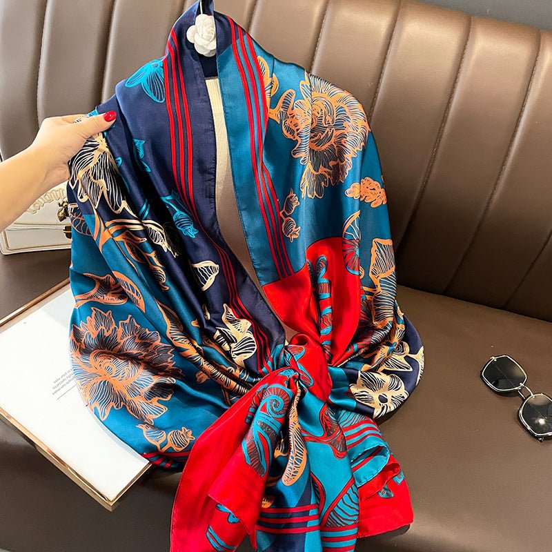 Multicolor Floral Printed High-Quality Satin Silk Scarf