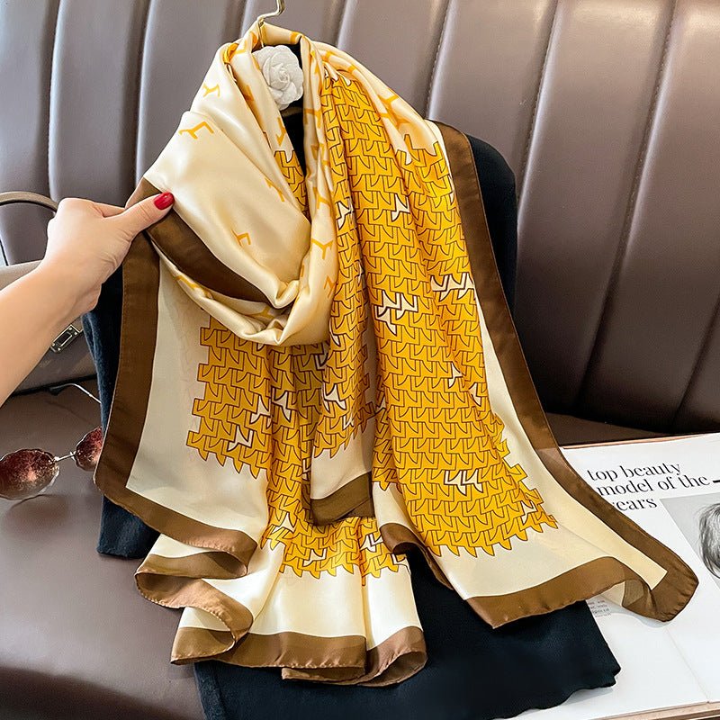 Korean Style Geometric Pattern Printed silk scarf