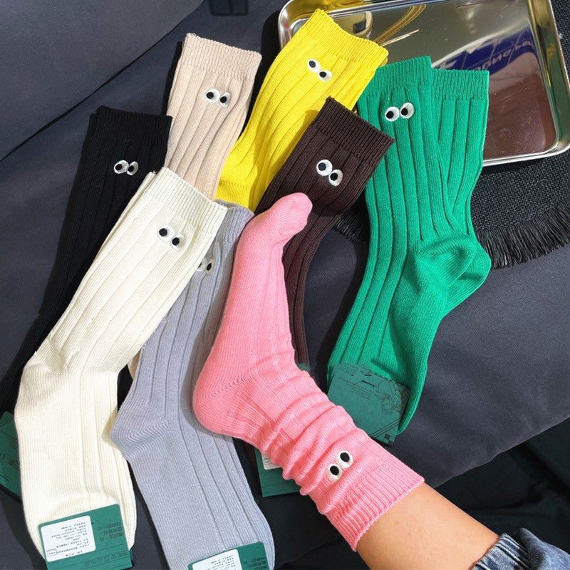 High Quality European Style Eye Embroidery Candy Color Socks