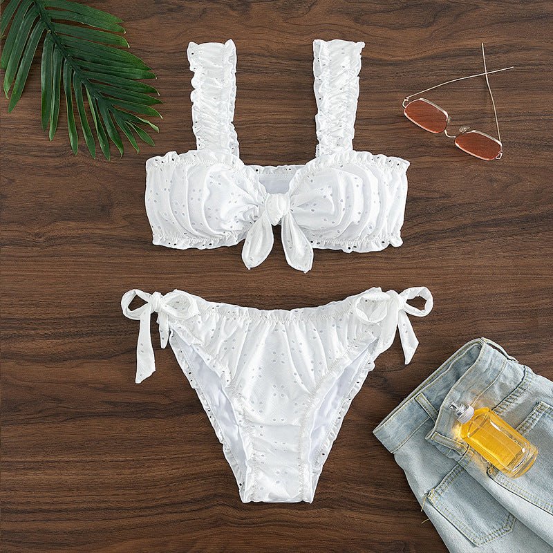 High-Quality Women's Split Two-piece Solid Color Lace Tie Bow Style Swimsuit bikini