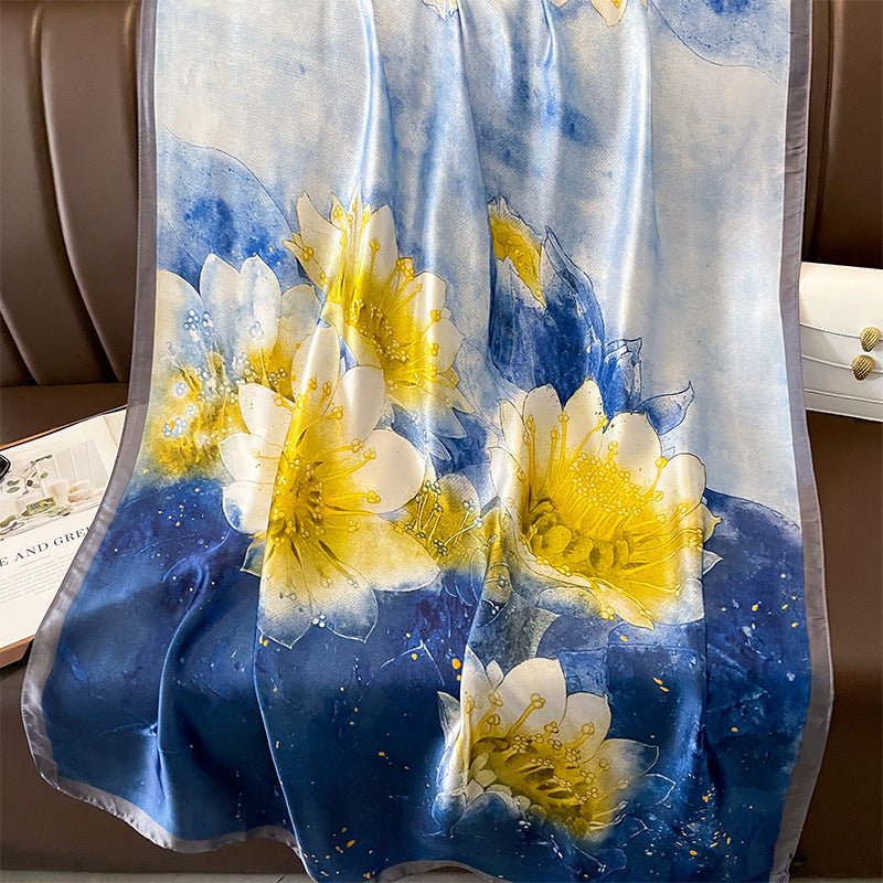 Water Bloom Floral Printed High Quality Satin Silk Scarves
