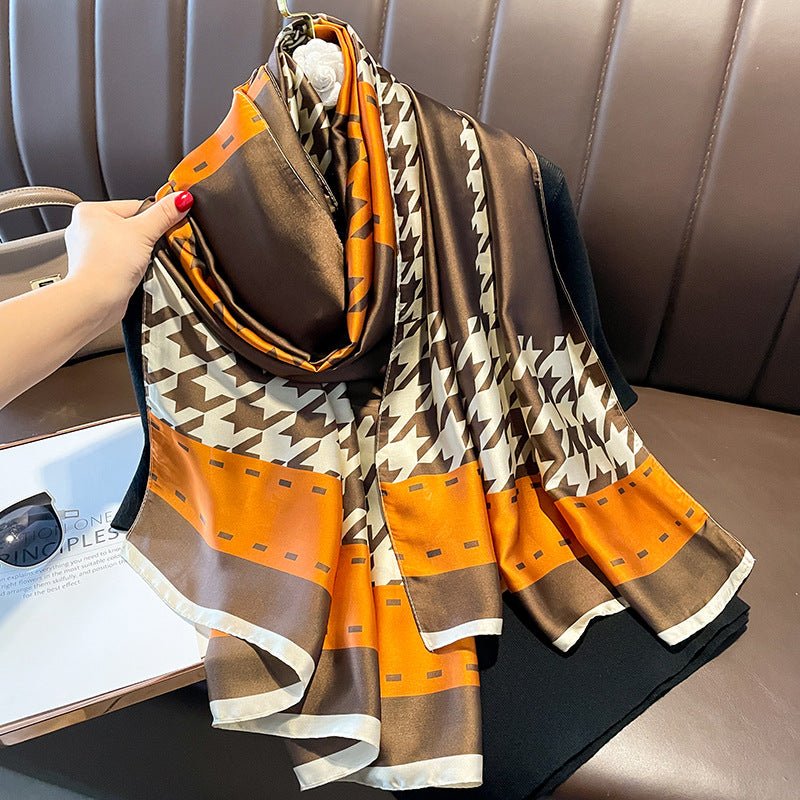 Korean Style Houndstooth Pattern Silk Scarf