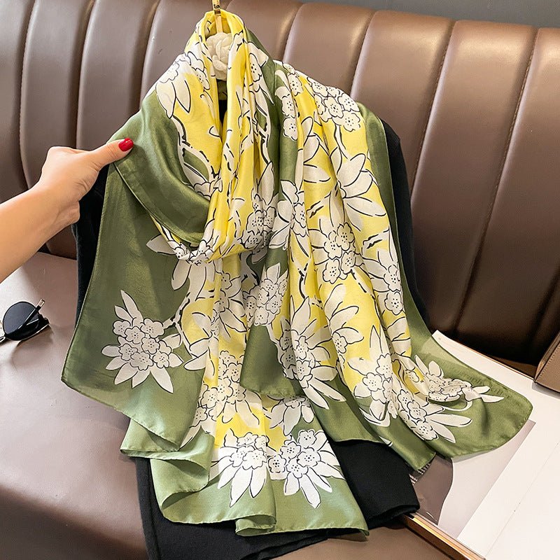 Floral Design Printed Women's Satin Silk Scarf