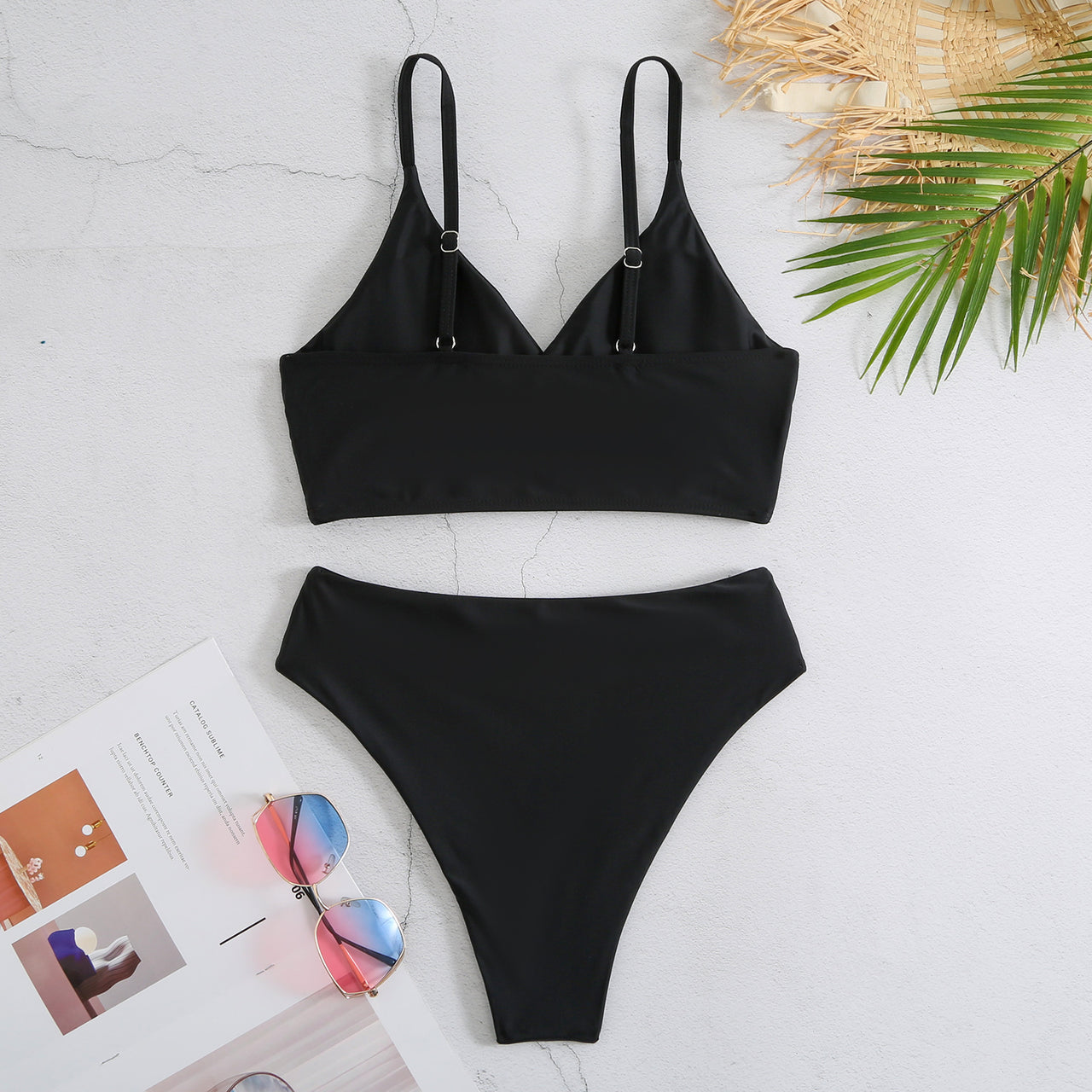 Europe And American Style High Waist Solid Color Bikini Swimsuit