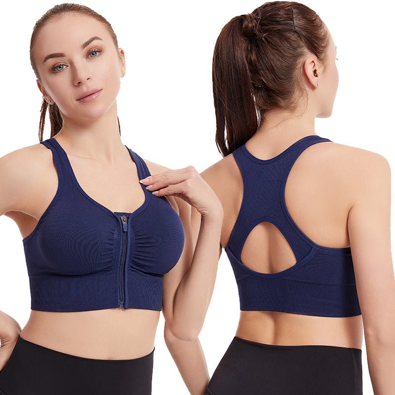 Shockproof Plus Size Running Yoga Fitness Cut-out Front Zipper Women's Sports Bra