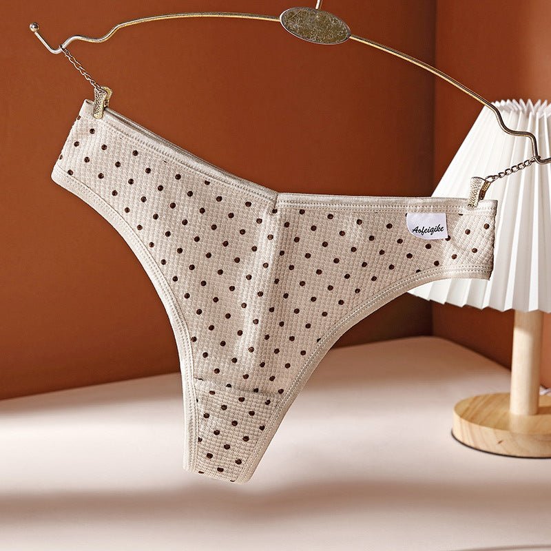 Women Cotton Breathable Polka Dots Soft Seamless Thongs Low Waist G-String Panties
