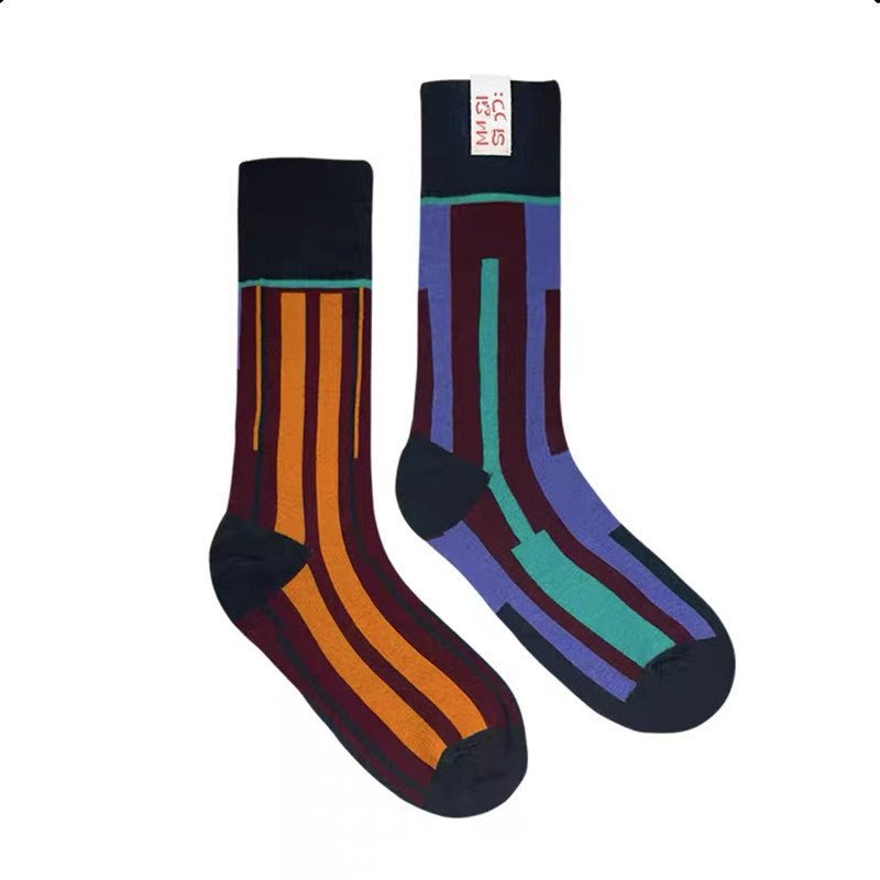 Trendy European Style Mid-tube Color Stitching Cotton socks