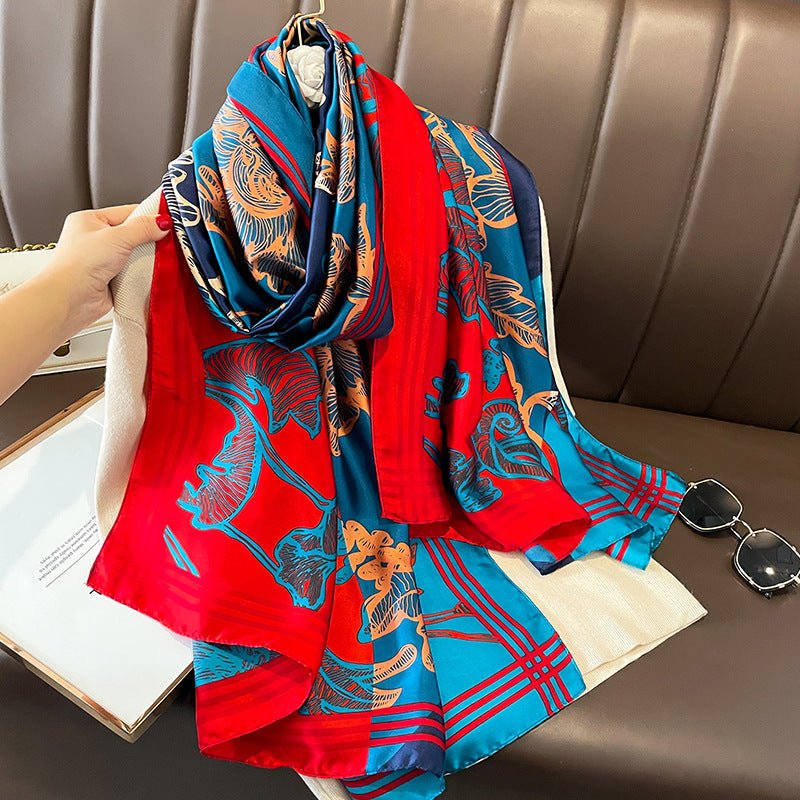 Multicolor Floral Printed High-Quality Satin Silk Scarf