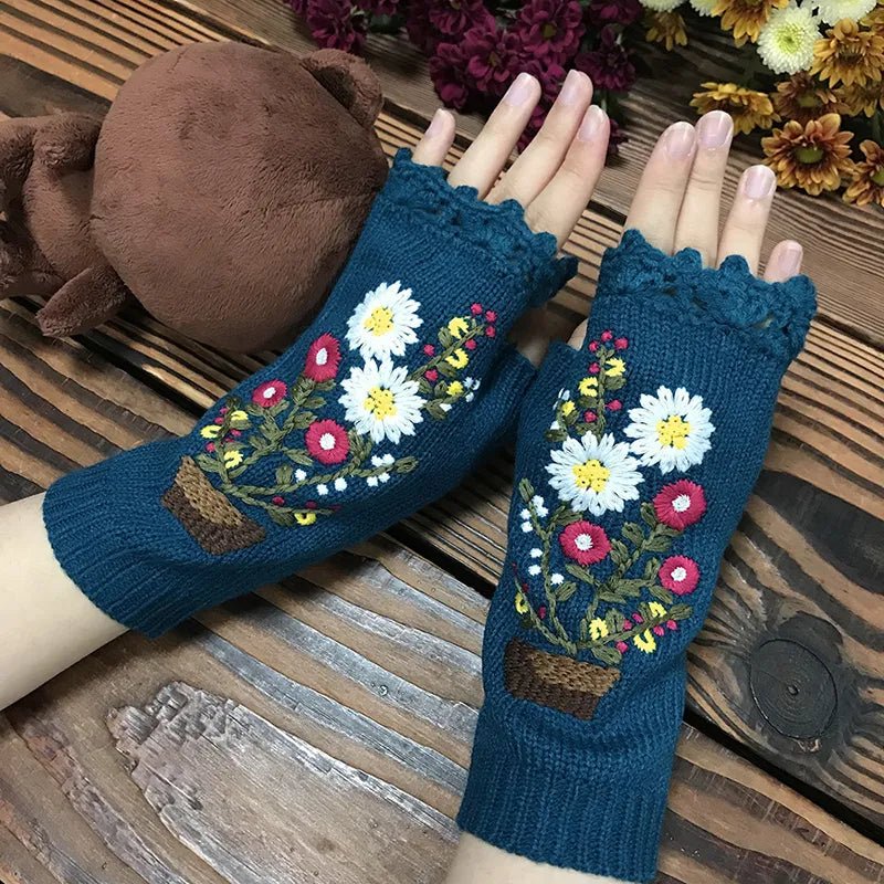 Handmade Knitted Long Winter Gloves With Soft Crochet