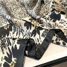 Milky White Retro Black Floral Design High Quality Satin Silk Scarves
