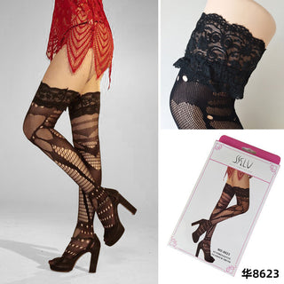 European and American Style Sexy Long Jacquard Socks Fishnet High Mesh Stockings