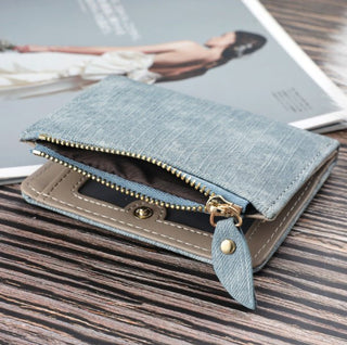 Jeans style Cat Embroidered Canvas Pattern Large-capacity Wallet