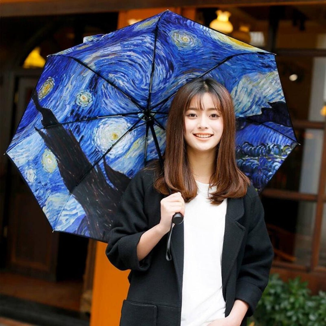 Starry Night Three-fold hand-opening oil painting all season umbrella