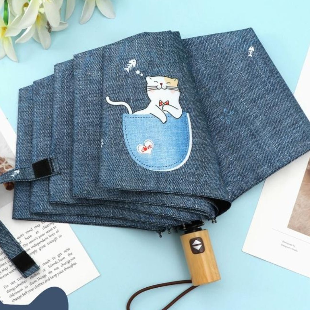 Cute kitten thickened folded small and portable umbrella