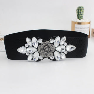 Rose Rhinestone Inlaid Buckle Adjustable Belt for Women