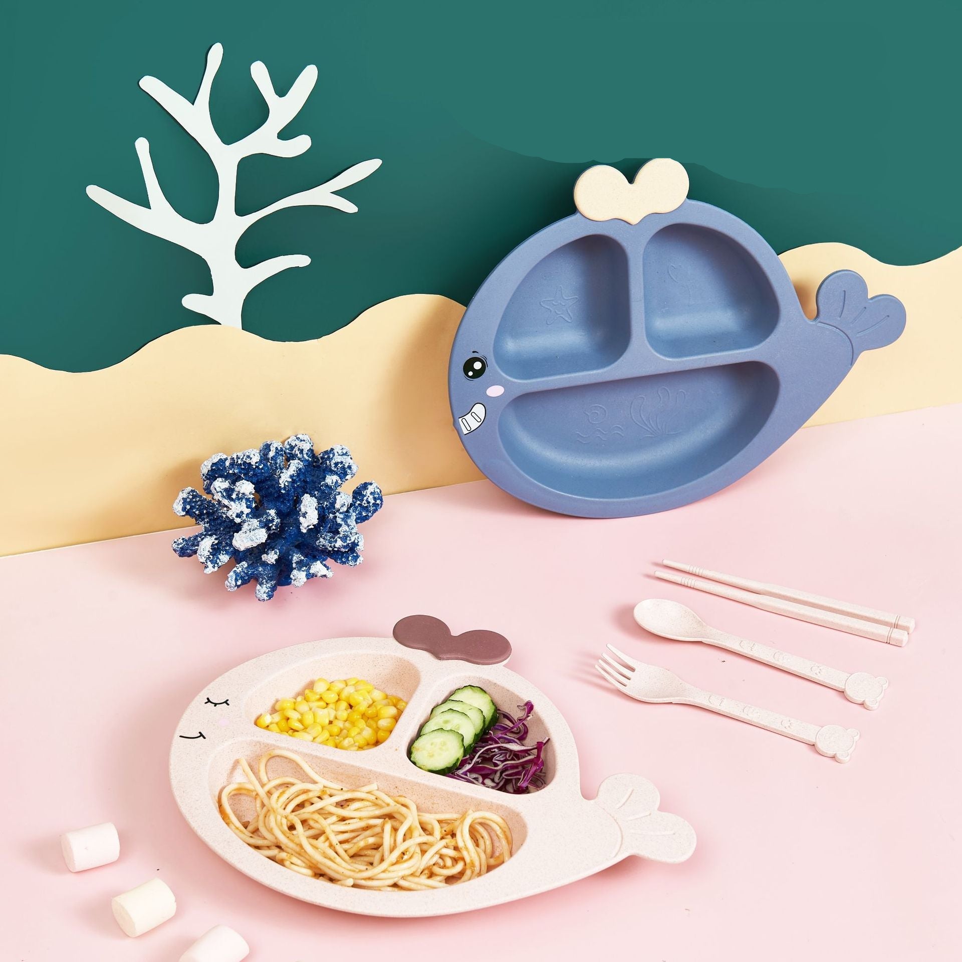 Cute Fish Shaped Rice Husk Dine Set for Children