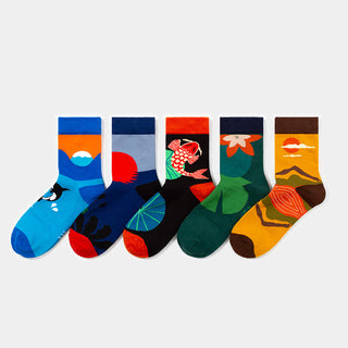 5 Pair set cartoon color trend Autumn and spring socks for men & women