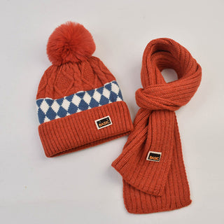 Children's Pullover Knitted, Fleece Cap and Muffler Combo Set