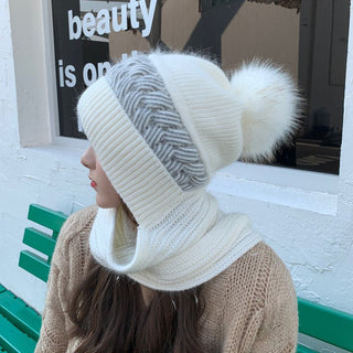 Women's Woolen Cap with Knitted Neck Scarf