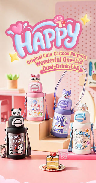 Mr. Hat Kids Stainless Steel Straw Cup 500ml Insulated Bottle Rabbit