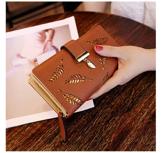 Korean Version Hollow Leaf Zipper Buckle Style Long Women's Wallet