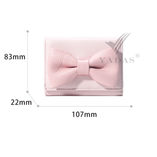 Bow Flagged PU Leather Short Trifold Coin Wallet for Female
