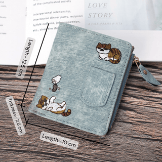 Jeans style Cat Embroidered Canvas Pattern Large-capacity Wallet