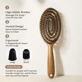 Anti Static Fluffy Volumizing Ribbed Styling Comb for Women Wood Grain Texture