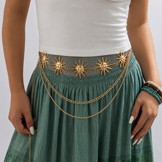 Vintage Bohemian Metal Sunflower Tassel Multi-Layer Body Chain Belt