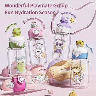 Ou Zhenglang Kids Plastic Straw Cup 600ml Cartoon Strap Design