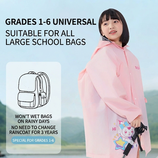 Kids Rain Poncho with Hidden Backpack Compartment for School