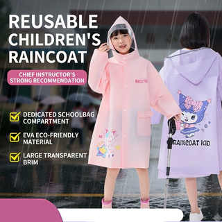 Kids Rain Poncho with Hidden Backpack Compartment for School
