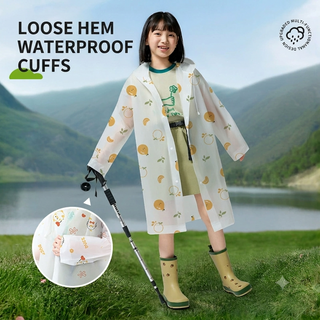 Children's All-Print EVA Raincoat Reusable Stormproof Travel Poncho Yellow Orange