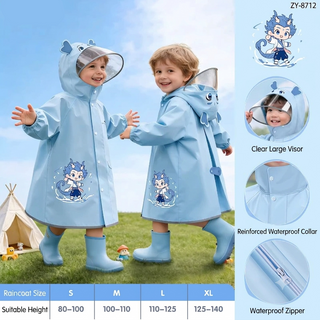 Kids EVA Full-Body Rain Poncho Cute Dinosaur