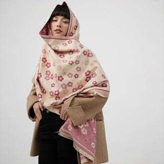 Luxurious Pink Floral Design Women's Winter Scarf Shawl