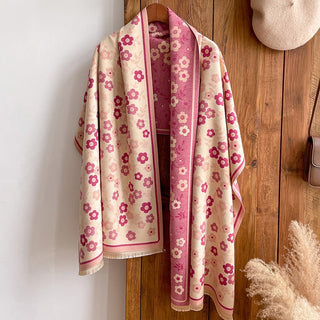 Luxurious Pink Floral Design Women's Winter Scarf Shawl
