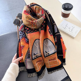Colorful Retro Design Urban Style Women's Winter Shawl Scarf