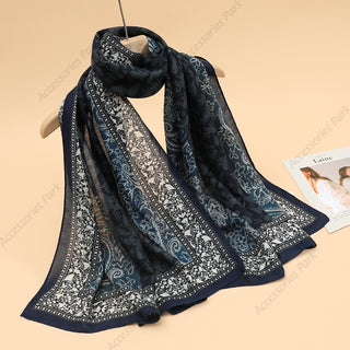Almond Navy Premium Cotton and Linen Scarf